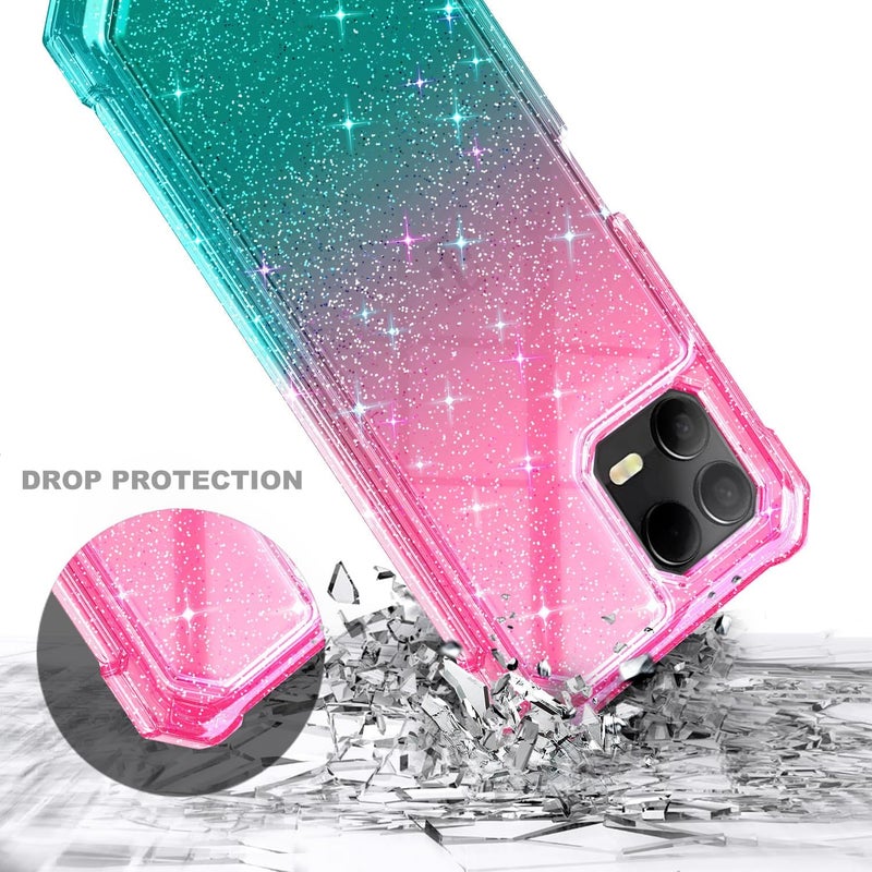 NZND Designed for T-Mobile REVVL 8-Pro Phone Case, Glitter Pink/Aqua | with Screen Protector, Full-Body Shockproof Protective Rugged Impact Resist Bumper Cover - Image 5